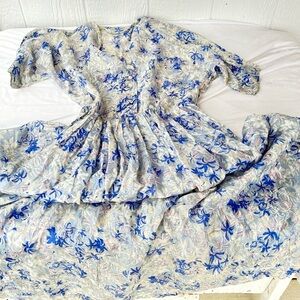 Vintage 1940s Semi sheer silk Floral Petal Print Dress